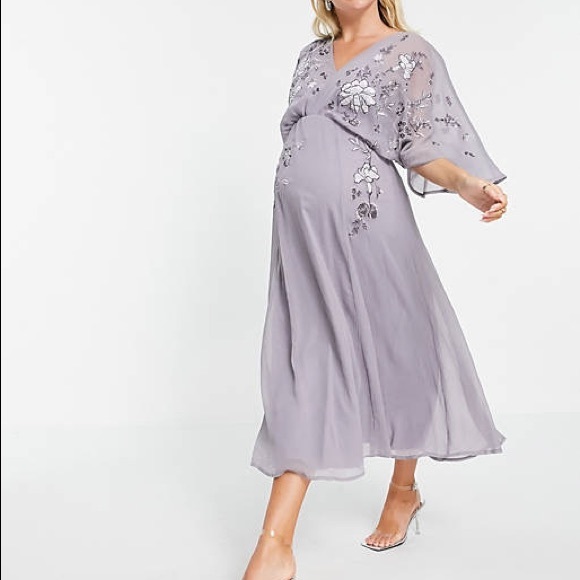 ASOS Dresses & Skirts - ASOS DESIGN Maternity blouson embroidered maxi dress with cape back size 4